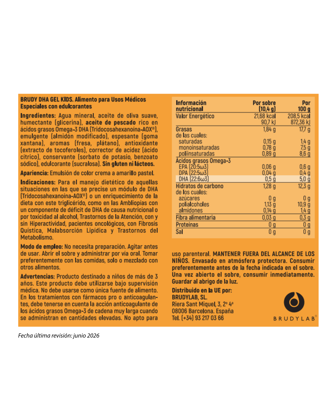 BRUDY GEL DHA KIDS | DHA 500 (30 sobres)